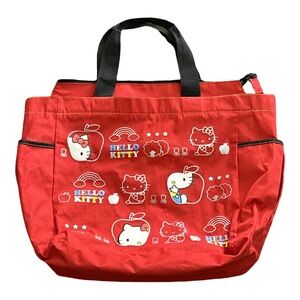 2008 SANRIO HELLO KITTY vintage red apple themed graphic multi-pocket tote bag.